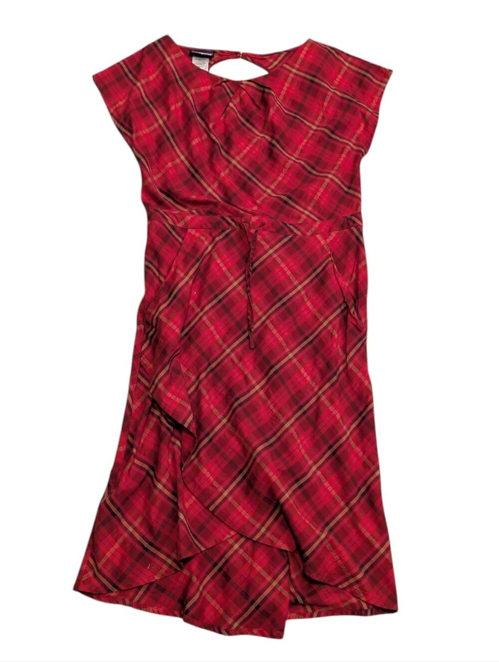 Patagonia Red Tartan Plaid Organic Cotton Midi Dress Pockets Size 10